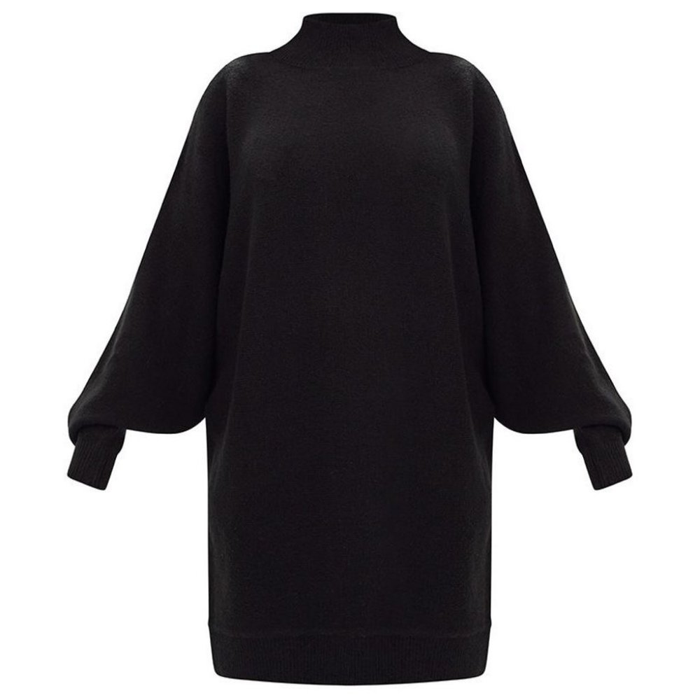 PrettyLittleThing Oversized Knit Sweater Dress Black - Picture 7 of 8